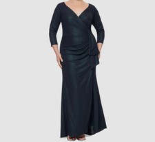 XSCAPE Women's Green Metallic Gathered Waist Gown Dress Size 8