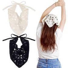 Crochet Bandanas Headbands 2 PCS Knitted Floral Hair Accessories White Black