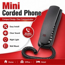 Black Corded Landline Telephone Desk Wall Mountable Phone Home Office Wired