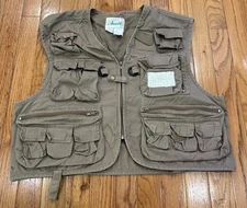Ausable Men's Large Fly Fishing Vest Khaki Tan Utility Multi Pocket Cargo Fish