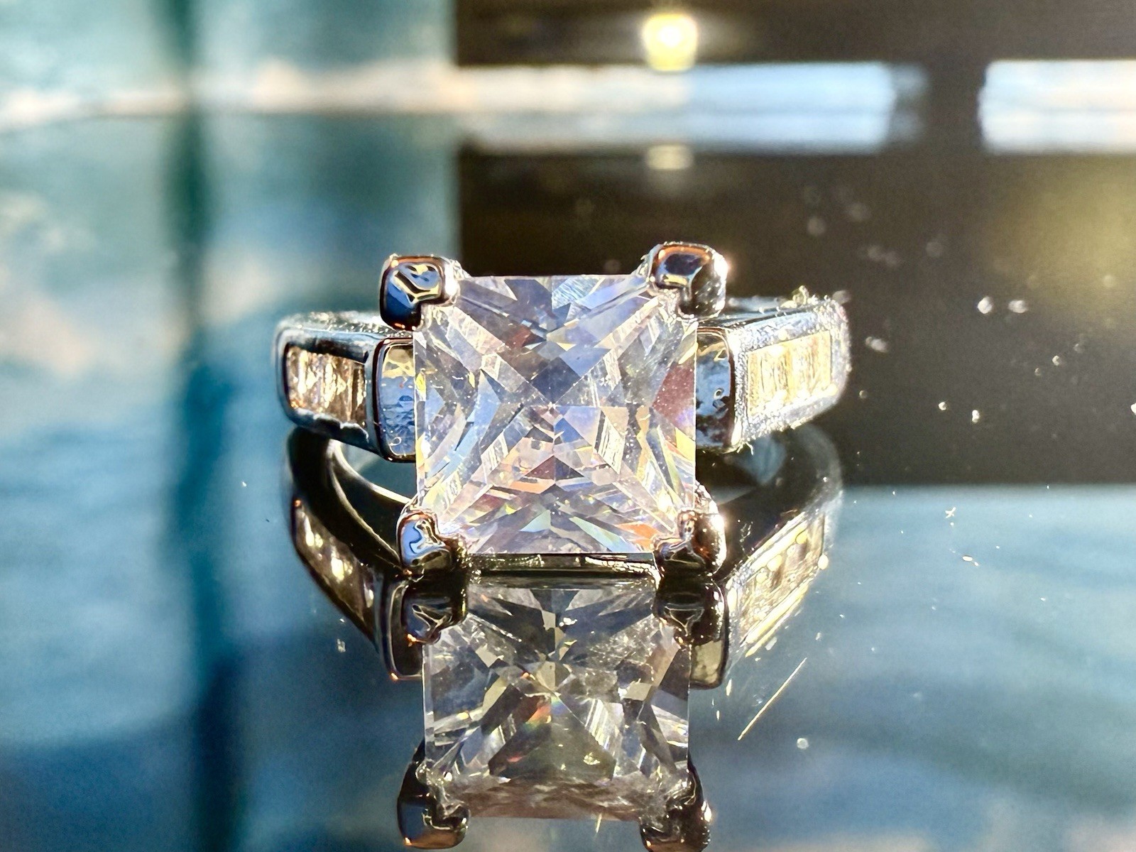 Princess Cut Solitaire Ring Square Clear Stone Ch… - image 6