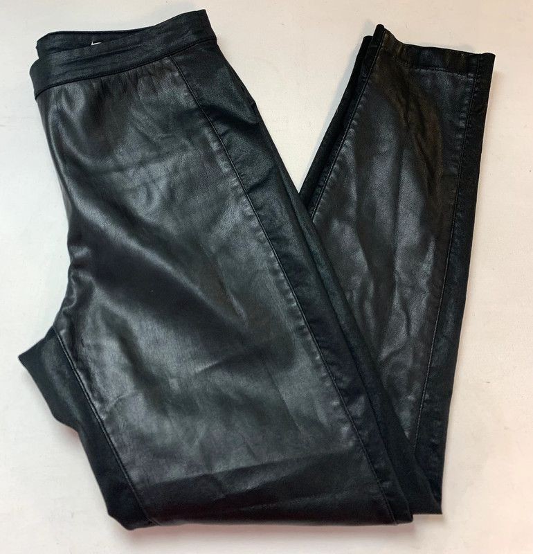 H&M Trousers 36 8 Black faux leather Zip Back Stretchy Skinny Mid Rise