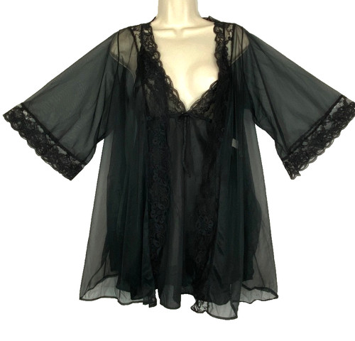 Vintage 1960s black peignoir set L nightie mini dress robe lingerie PANDORA