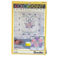 NOS Vintage 1992 Bucilla Colorpoint Paint Stitching Lace Heart Pillow Kit 63667