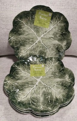 Primrose Vintage set 4  CABBAGE LEAF DINNER PLATES scallop edge Melamine 11'' NEW