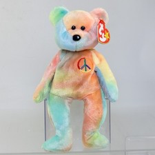 TY Beanie Baby - PEACE the Ty-Dyed Bear Blue/Orange  8.5 inch  MWMT 
