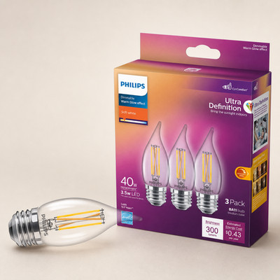 PHILIPS LED 40W BA11 E26 Base 3-Pack Ultra Definition Soft White 300 Lumen
