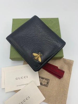 Gucci Animalier Bee Bi-fold Wallet Black Leather Gold Hardware | eBay