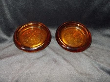 PAIR of VTG HEAVY FENTON SANDWICH PATTERN GLASS GOLD AMBER SNACK DISH 4 1/2"