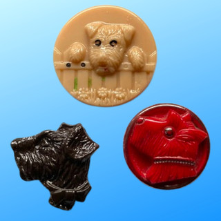 Great Trio of Vintage Terrier Dog Glass Buttons