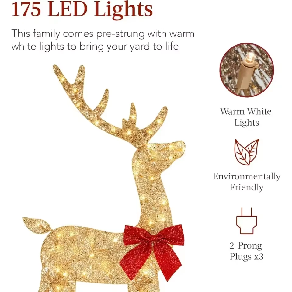 3PCS 210 LED Christmas Lighted Reindeer Family Decoration Deer Set Outdoor Decor - Image 3 of 4