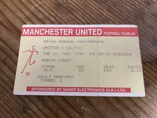 R31408 Ticket Manchester United Celtic Glasgow Bryan Robson Testimonial 1990