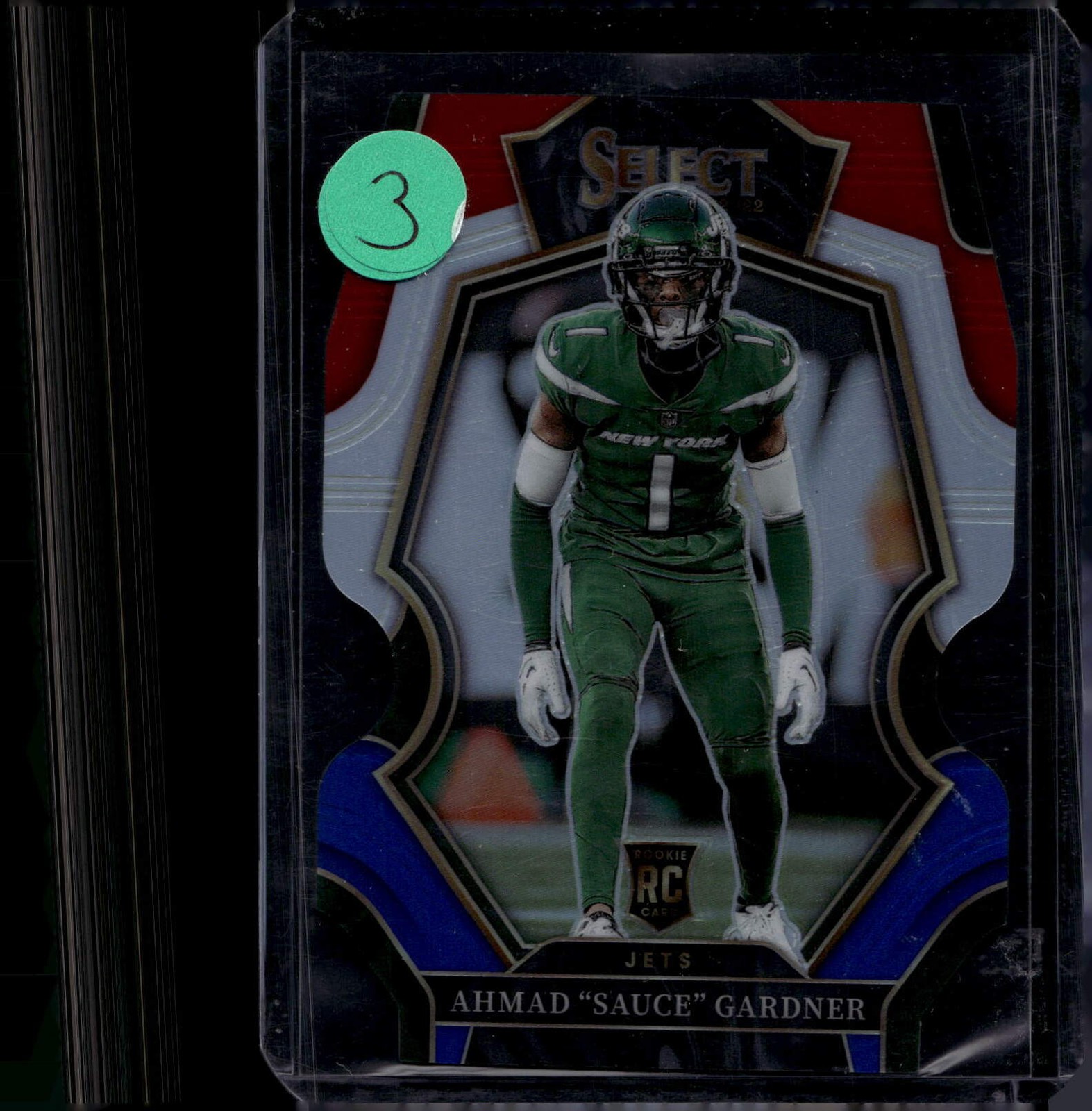 2022 Panini Select #177 Ahmad "Sauce" Gardner Red and Blue Prizm Die Cut