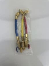 3-Piece Color Coded AC Charging Hose & Brass Valve Set, 9.8" - Low Pressure Loss