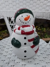 Christmas Winter Wonder Lane Ceramic Snowman Figural Cookie Jar Treat Jar