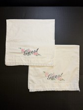 Handmade Vintage Set Of 2 Pillow Case Embroidered  Guest  From 1940  s