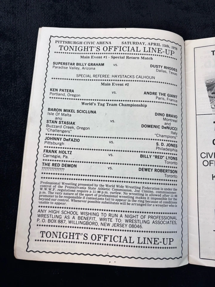 Programa de eventos de luta livre WWF NWA Bob Backlund Andre The Giant Pittsburgh - Imagem 3 de 3