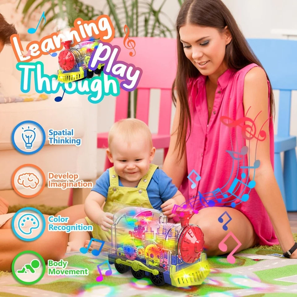 Transparent Gear Toy Train Car Color Light Electric Music Children's Toy Gifts - Image 3 of 4