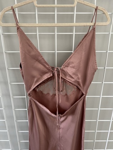 ASOS Design Dress Size 2 Satin Dusty Rose Lace Sleeveless Open Back Midi - Picture 5 of 11