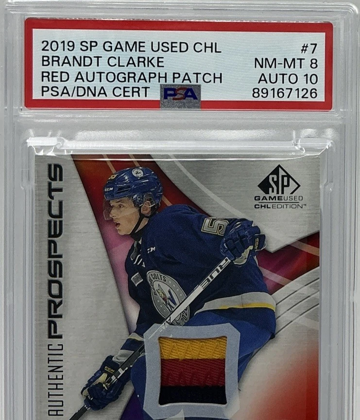 Brandt Clarke Rookie Auto PSA 8/10 -2019 Upper Deck SP Game Used Red w/Relic /90 - Image 2 of 4