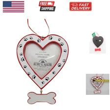 Dog Heart Picture Frame - Bone Dangle and Paw Prints Ornament