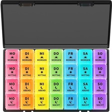 Tablettenbox 7 Tage, Pillendose, Medikamentenbox, 4 Fächer, Schwarz, Leicht