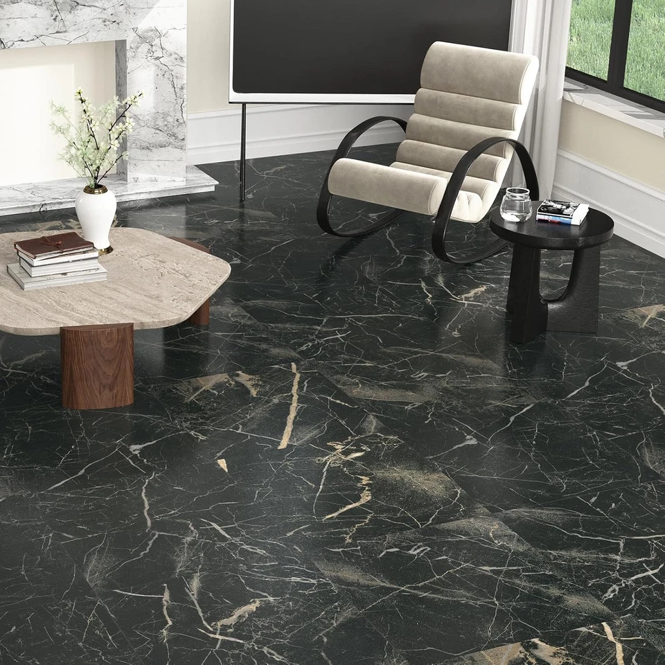 Marble Peel and Stick Floor Tile Black Gold Vinyl Flooring Waterproof Tile Stick - Image 3 of 4