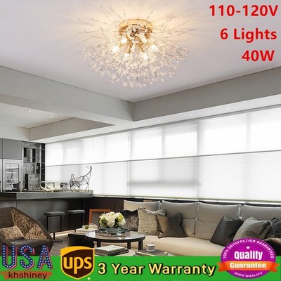 Pendant Light Led Chandelier Flush Mount Dandelion Crystal Ceiling Lamp