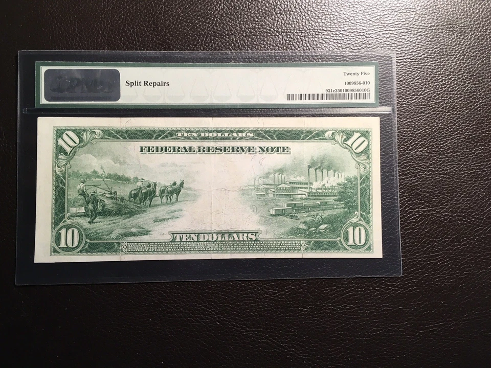 10.00 1914 FRNote Fr931-C PMG 25 VF Split Repairs Much Better￼ FR. Number - Image 3 of 4