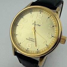 Omax Quartz Watch Men 44mm Gold Tone Faux Lea...