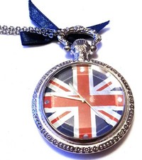 Awesome 2" Pewter Style British Flag Pocket Watch GUC