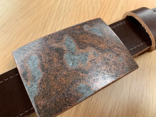 Brown Real Leather Belt With Bronze Distressed Buckle 35mm Wide WX1 - Picture 3 of 3