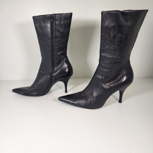 Matisse Leather Boots Black Pointed Toe Mid Calf Embellished Stiletto Size 9.5 M - Picture 14 of 14