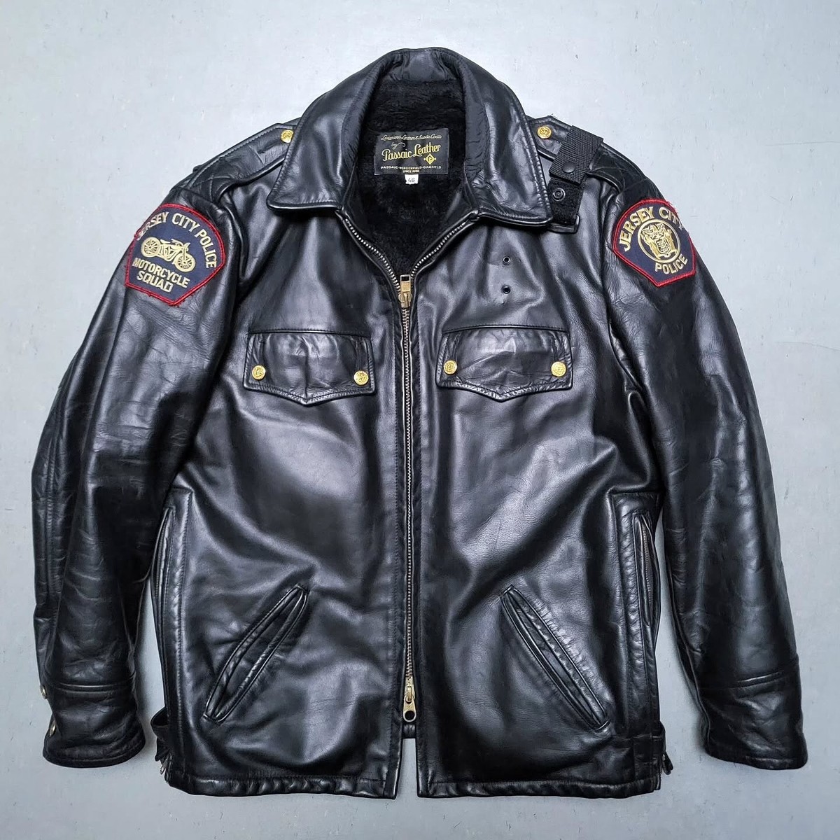 Vtg NEW JERSEY POLICE Jacket Leather Black Motorcycle USA