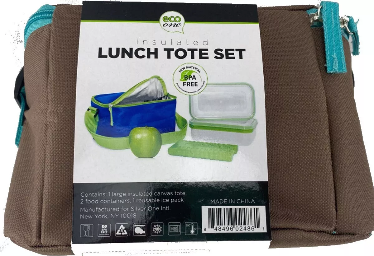 ECO ONE Insulated Lunch Tote Canvas 4pc Set with Containers Brown