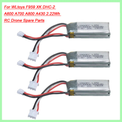 7.4V 600mAh LiPo Battery for WLtoys F959 XK DHC-2 A600 A700 A800 A430 RC Drone