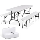 6Ft Folding Picnic Table Set with Benches 3-Piece Camping Bbq Table with Handle