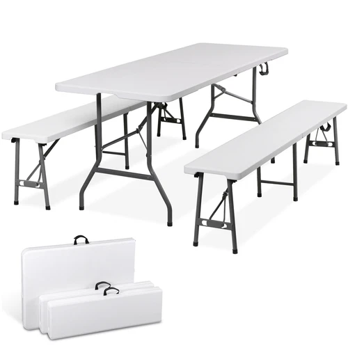 6FT Folding Picnic Table Set with Benches 3-Piece Camping BBQ Table with Handle