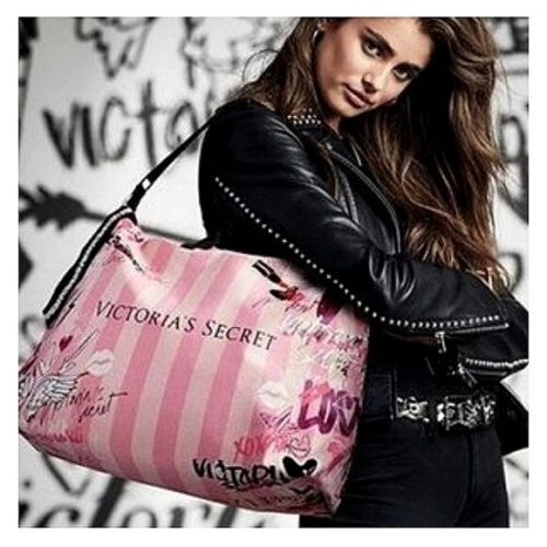 Victoria's Secret Pink Duffle Bag Weekender Tote Graffiti Logo 17x14 X-Large - 第 1/11 張圖片