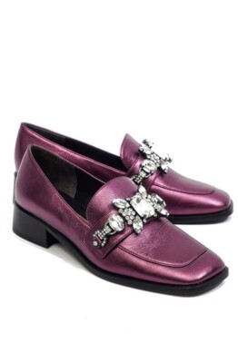 Marc Jacobs TILDE Purple Leather Rhinestone Embellish Stack Heel Loafer US 8.5M