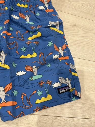 Patagonia Kids Youth Baggies Nylon Pull On Shorts 7" Lined Happy Jam Blue M - Picture 2 of 4