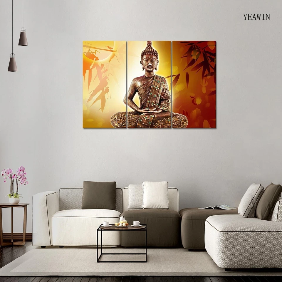 佛像墙艺术禅宗图片印花帆布 3 面板现代 — 第 2/3 张图片