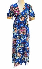 Tabitha Brown Floral Polka Dot Maxi Dress Puff Sleeve Boho Vibrant Womens Size 2