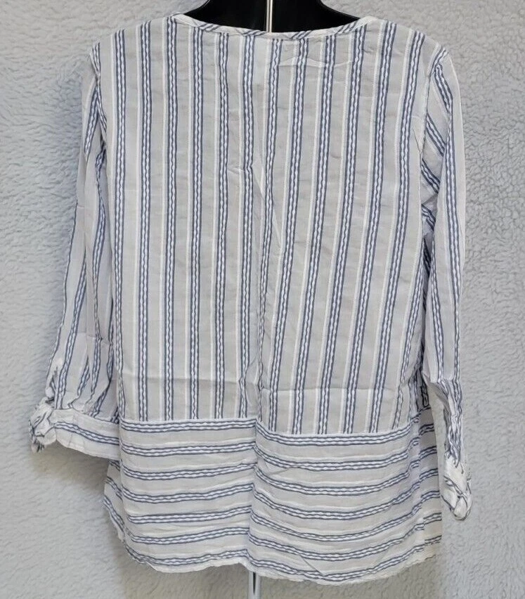 Camisa Top Blusa Liz Claiborne Mujer Talla S Pequeña Azul Blanco Rayas Foto 4 de 4