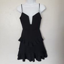 Forever 21 Little Black Dress Small V-neck Cutout Ruffle Mini Sexy Club Party