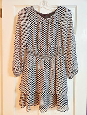Ann Taylor Black White Patterned Long Sleeve Fit and Flare Ruffle Dress Size 4