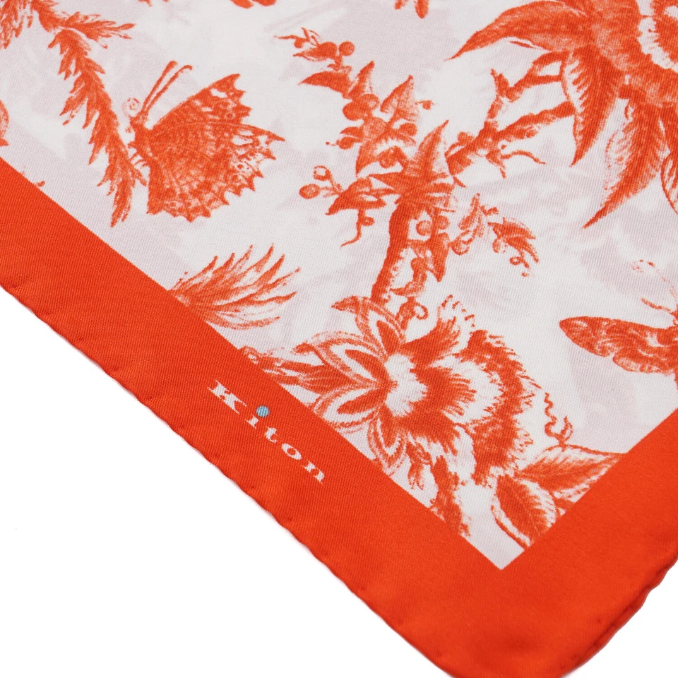 Pañuelo de bolsillo de seda con estampado floral victoriano rojo-naranja Kiton Napoli Foto 2 de 4