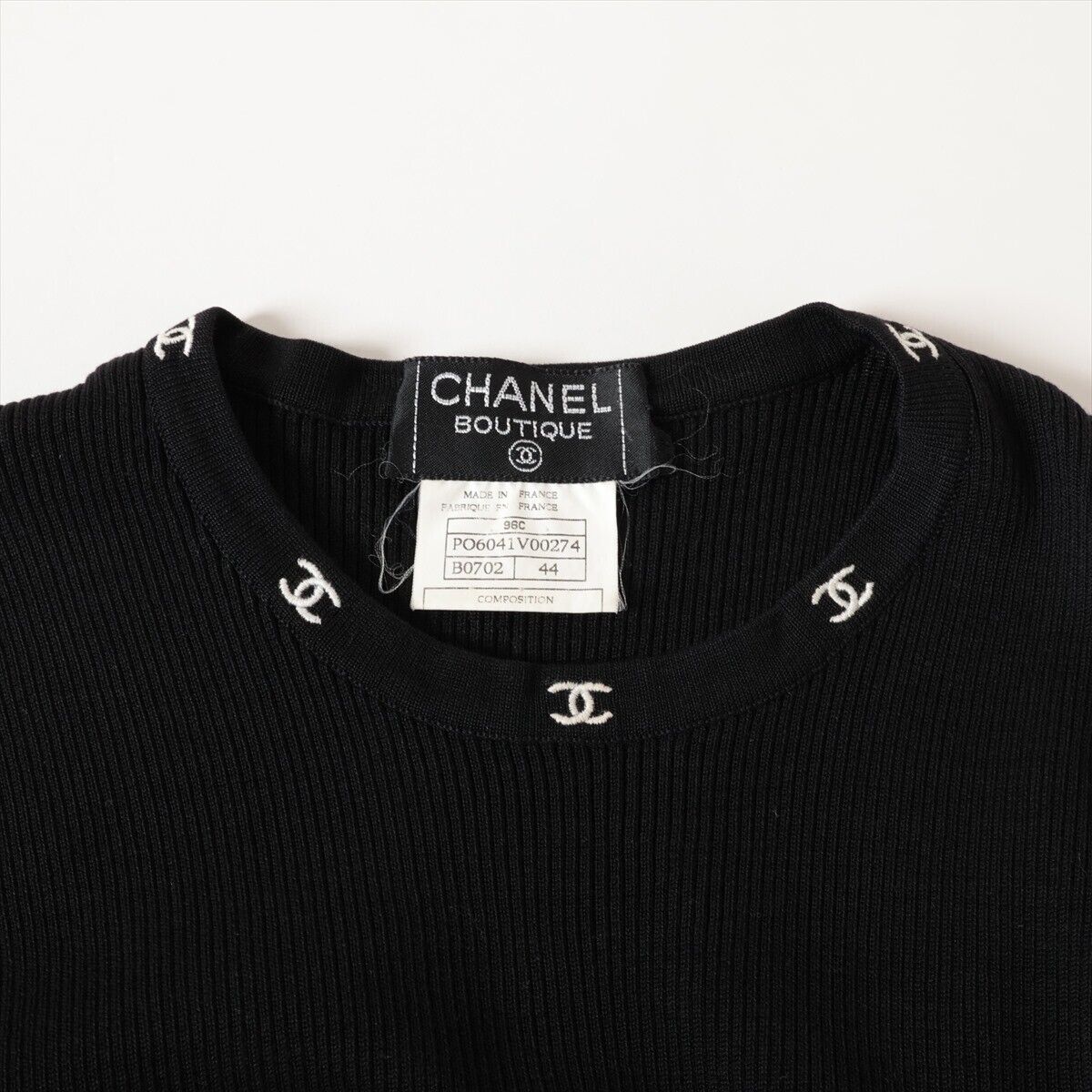 Chanel Coco Mark 96C Cotton Sleeveless Knit 44 Ladies' Black Chanel Coco Mark 96C Cotton Sleeveless Knit 44 Ladies' Black