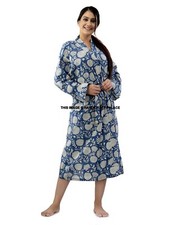 Cotton Long Kimono Block Printed Women's Indian Nightwear Robe Gown Night Dress