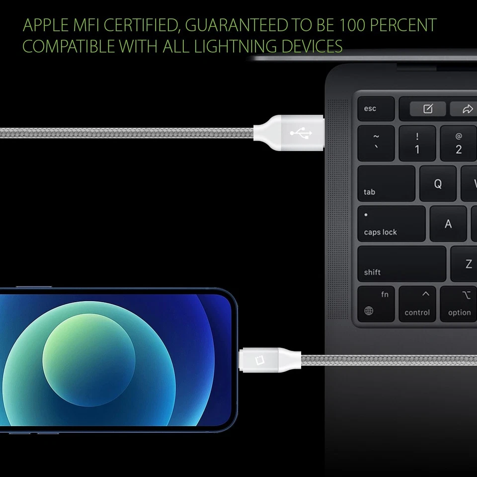 Cable de carga de sincronización de datos Lightning trenzado de nailon de 10 pies Apple (certificado MFi) Foto 2 de 4